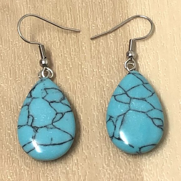Blue Howlite Handmade Drop Earrings - Picture 2 of 2